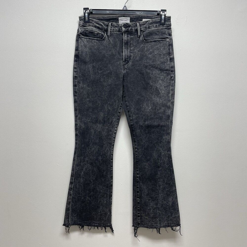 Frame Le Crop Mini Boot High-Rise Women's Sz 30 Black Charcoal Wash Stretch Jean - Picture 2 of 8